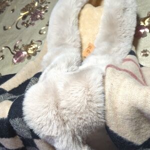 Luxurious Cream and Black Woman's Wrap Faux Fur Jacket with Fringes